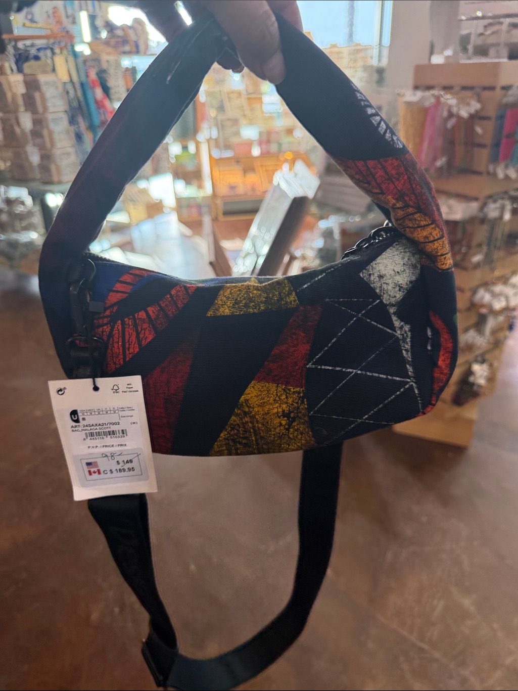 Desigual Black Mini Shoulder Bag With Red And Mustard Geometric Print
